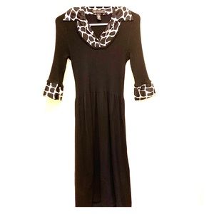 Black knit dress w attached silk print detailing